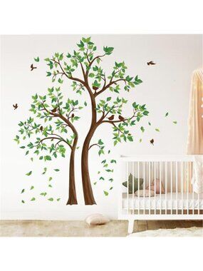 Tree Wall Decals Green Leaves Birds Peel Stick Removable Vinyl Wall Decor